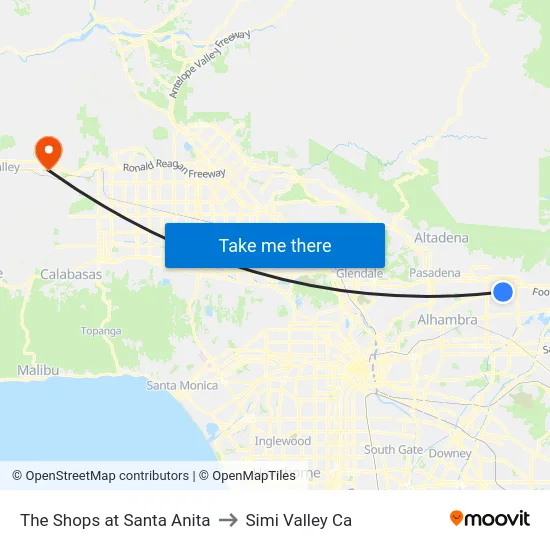 The Shops at Santa Anita to Simi Valley Ca map