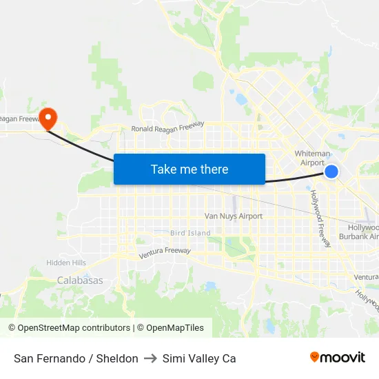 San Fernando / Sheldon to Simi Valley Ca map