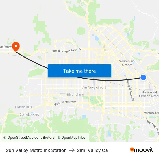 Sun Valley Metrolink Station to Simi Valley Ca map