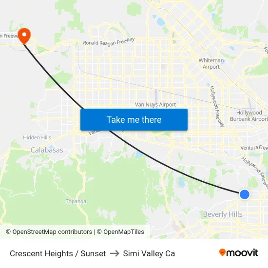 Crescent Heights / Sunset to Simi Valley Ca map