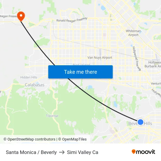 Santa Monica / Beverly to Simi Valley Ca map
