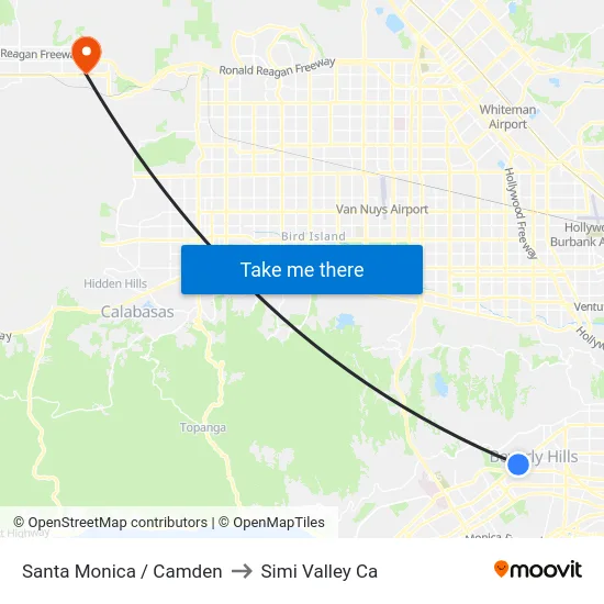 Santa Monica / Camden to Simi Valley Ca map