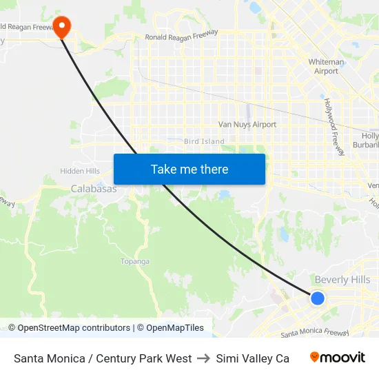 Santa Monica / Century Park West to Simi Valley Ca map