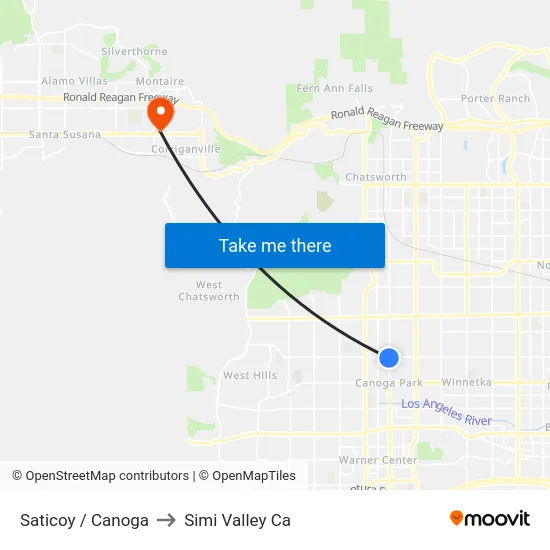 Saticoy / Canoga to Simi Valley Ca map