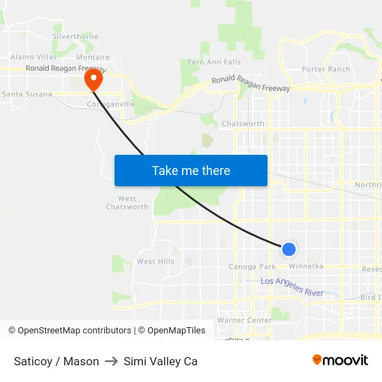 Saticoy / Mason to Simi Valley Ca map