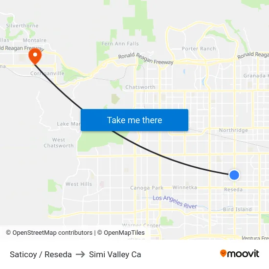 Saticoy / Reseda to Simi Valley Ca map