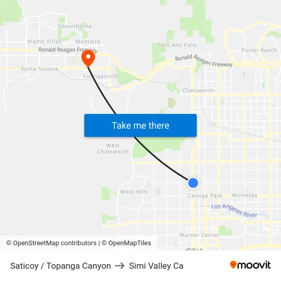 Saticoy / Topanga Canyon to Simi Valley Ca map