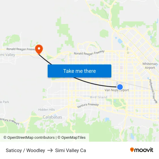 Saticoy / Woodley to Simi Valley Ca map