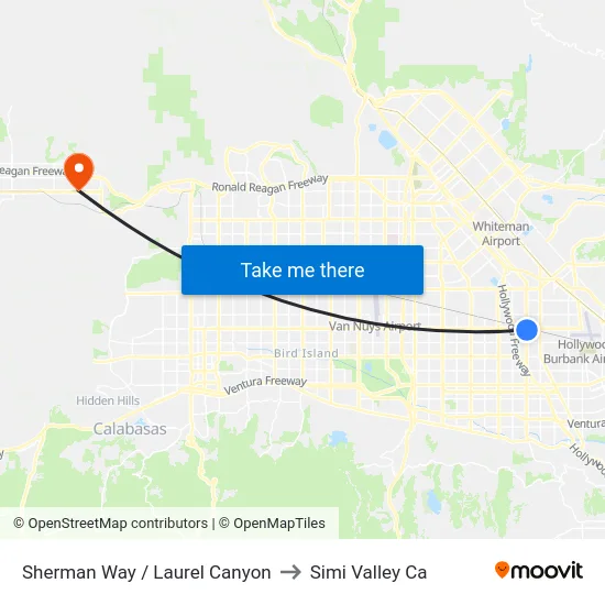 Sherman Way / Laurel Canyon to Simi Valley Ca map