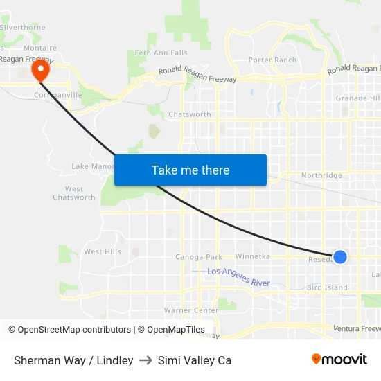 Sherman Way / Lindley to Simi Valley Ca map