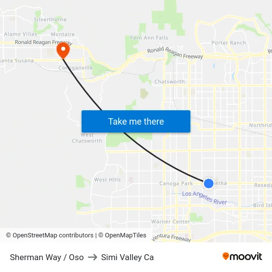 Sherman Way / Oso to Simi Valley Ca map