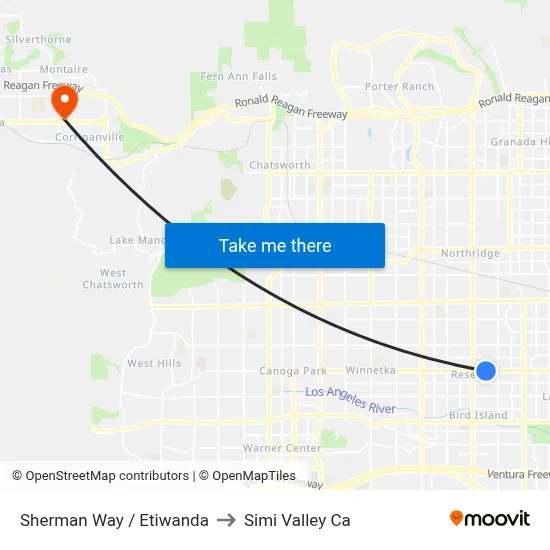 Sherman Way / Etiwanda to Simi Valley Ca map