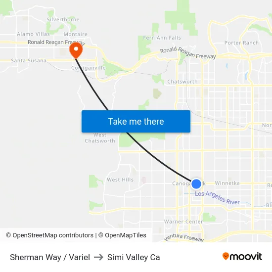 Sherman Way / Variel to Simi Valley Ca map