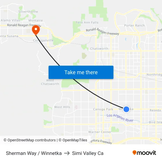 Sherman Way / Winnetka to Simi Valley Ca map