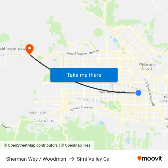 Sherman Way / Woodman to Simi Valley Ca map