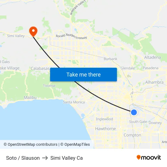 Soto / Slauson to Simi Valley Ca map