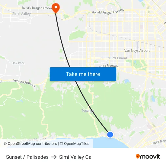 Sunset / Palisades to Simi Valley Ca map
