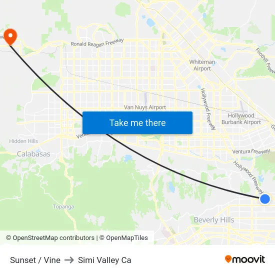 Sunset / Vine to Simi Valley Ca map