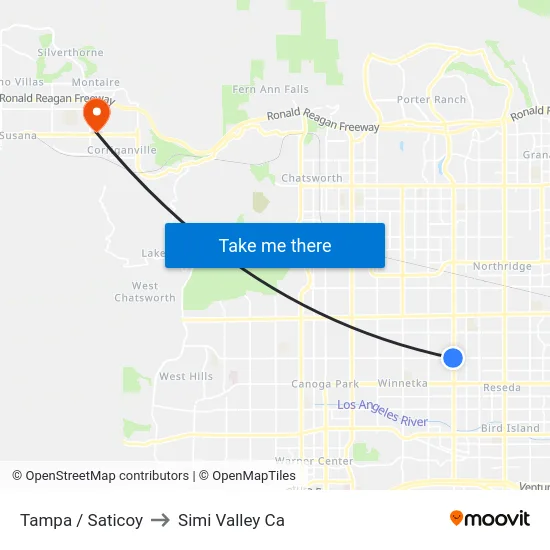 Tampa / Saticoy to Simi Valley Ca map
