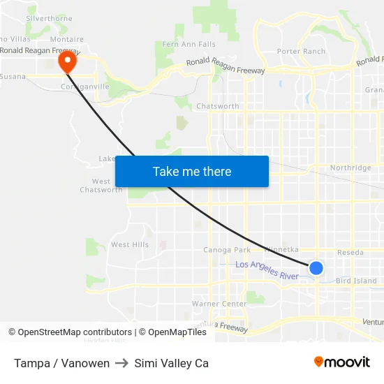 Tampa / Vanowen to Simi Valley Ca map