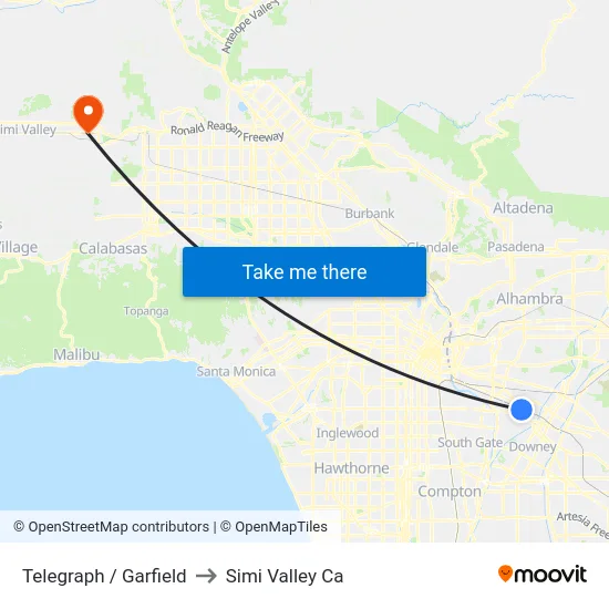 Telegraph / Garfield to Simi Valley Ca map
