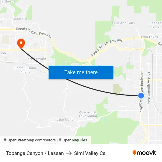 Topanga Canyon / Lassen to Simi Valley Ca map