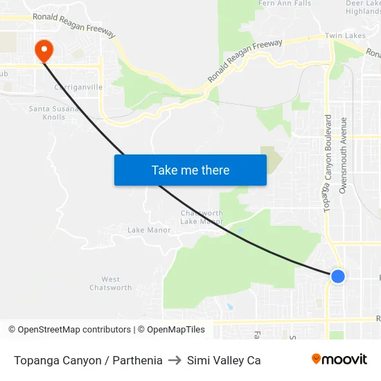 Topanga Canyon / Parthenia to Simi Valley Ca map