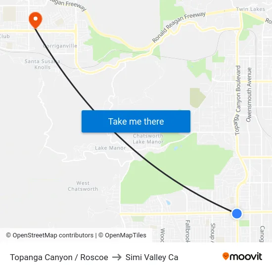Topanga Canyon / Roscoe to Simi Valley Ca map