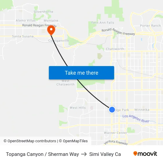 Topanga Canyon / Sherman Way to Simi Valley Ca map