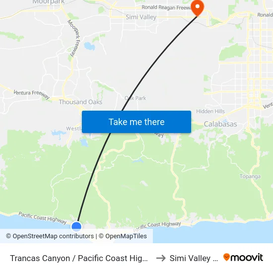 Trancas Canyon / Pacific Coast Highway to Simi Valley Ca map