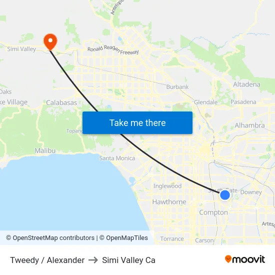 Tweedy / Alexander to Simi Valley Ca map