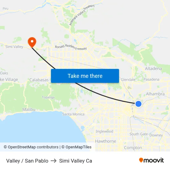 Valley / San Pablo to Simi Valley Ca map
