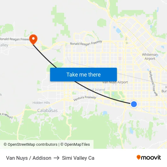 Van Nuys / Addison to Simi Valley Ca map