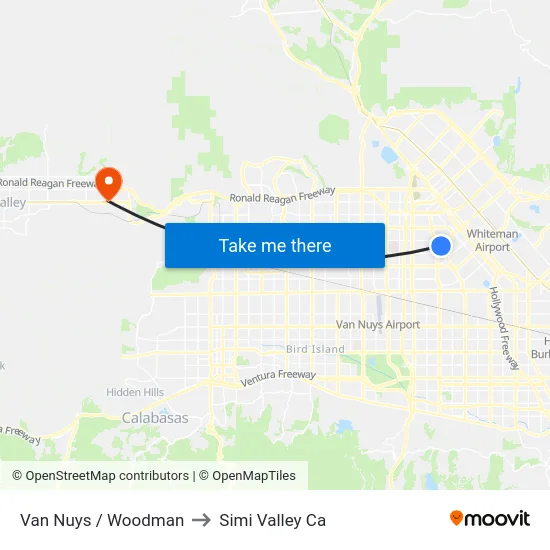 Van Nuys / Woodman to Simi Valley Ca map