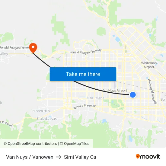 Van Nuys / Vanowen to Simi Valley Ca map