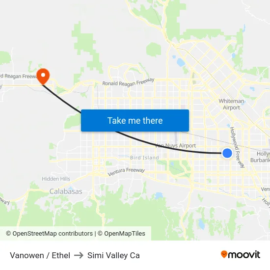 Vanowen / Ethel to Simi Valley Ca map