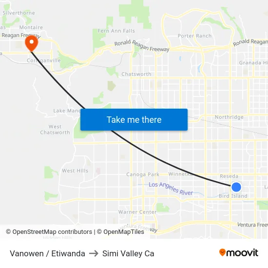 Vanowen / Etiwanda to Simi Valley Ca map