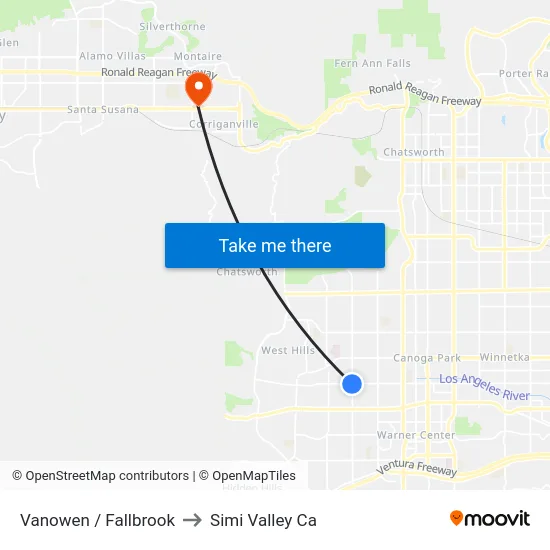 Vanowen / Fallbrook to Simi Valley Ca map