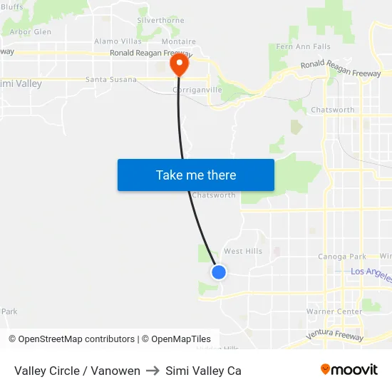Valley Circle / Vanowen to Simi Valley Ca map