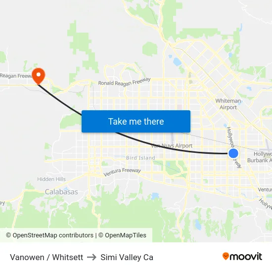 Vanowen / Whitsett to Simi Valley Ca map