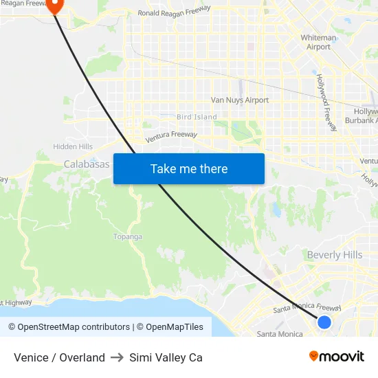 Venice / Overland to Simi Valley Ca map