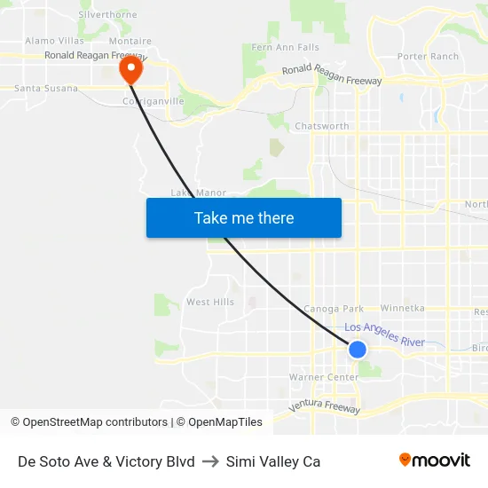 De Soto Ave & Victory Blvd to Simi Valley Ca map
