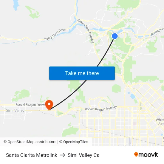 Santa Clarita Metrolink to Simi Valley Ca map