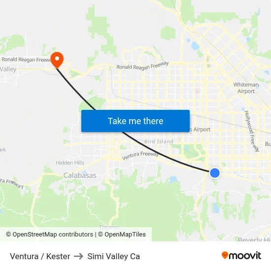Ventura / Kester to Simi Valley Ca map