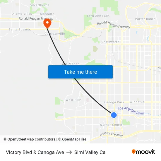 Victory Blvd & Canoga Ave to Simi Valley Ca map