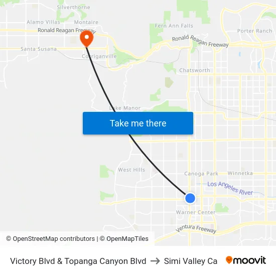 Victory Blvd & Topanga Canyon Blvd to Simi Valley Ca map