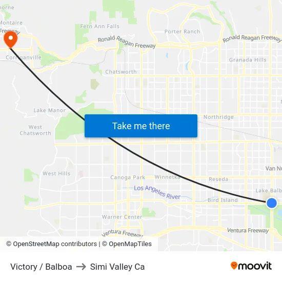 Victory / Balboa to Simi Valley Ca map