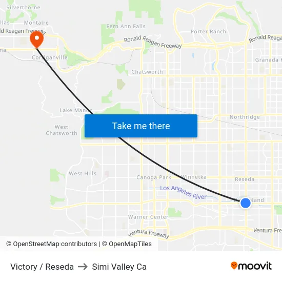 Victory / Reseda to Simi Valley Ca map