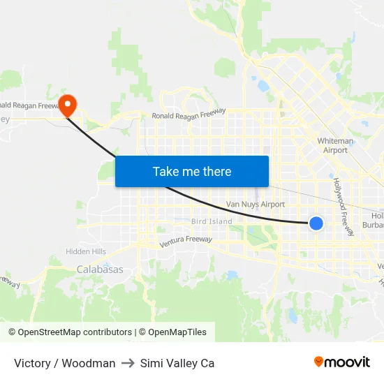 Victory / Woodman to Simi Valley Ca map