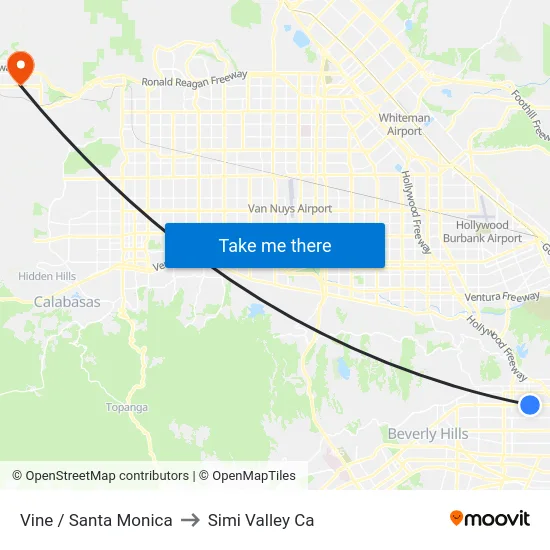 Vine / Santa Monica to Simi Valley Ca map